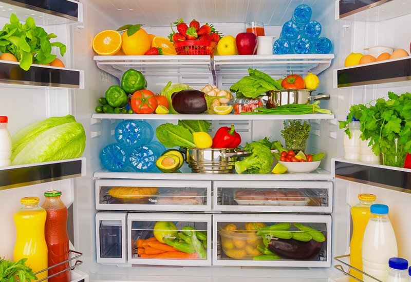 refrigerator with fresh produce